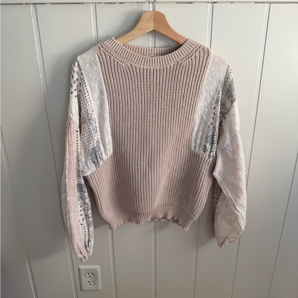 Boutique Women's Sweater with Patterned Sleeves